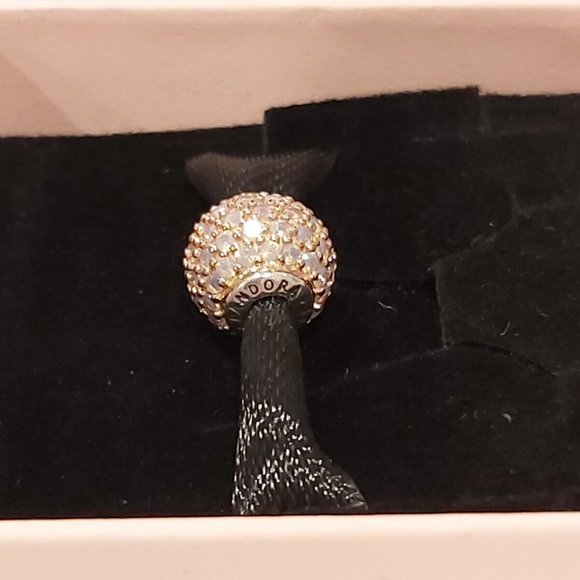 PANDORA *RETIRED SS & 14kt Gold ESSENCE LOVE w/Opalescent Pink Crystal 796064NOP - Picture 12 of 14
